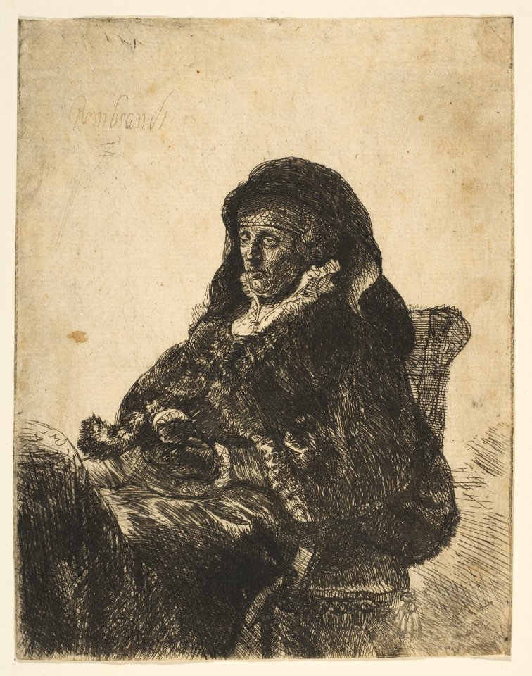 The Artist's Mother Seated at a Table, Looking Left- Three Quarter Length MET DP814378