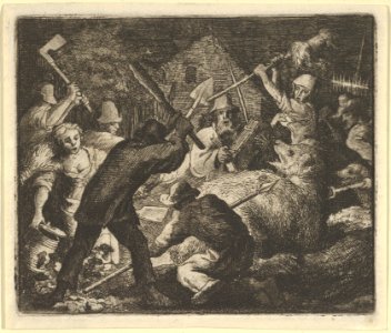 The Bear is Attacked by the Peasants from Hendrick van Alcmar's Renard The Fox MET DP837696