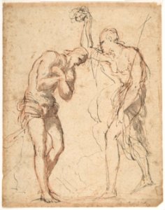 The Baptism of Christ (recto); Kneeling Figure (?) in a Landscape (verso) MET DP809901