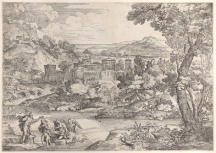 The Baptism of Christ at lower left, within a landscape Met DP885631