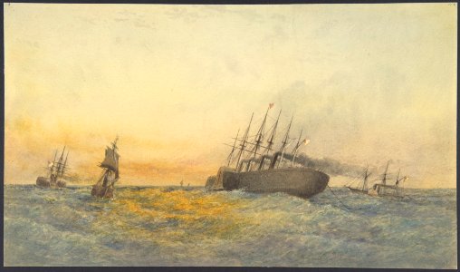 The Great Eastern Under Weigh, July 23rd, 1865- Escort and other Ships, H.M.S. Terrible, H.M.S. Sphinx, The Hawk and Revised- The Caroline MET DP801255