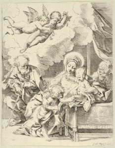 The Holy Family with young John the Baptist and Saint Elizabeth, two angels above, after Reni MET DP838607