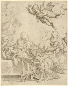 The Holy Family with young John the Baptist and Saint Elizabeth, two angels above MET DP837835