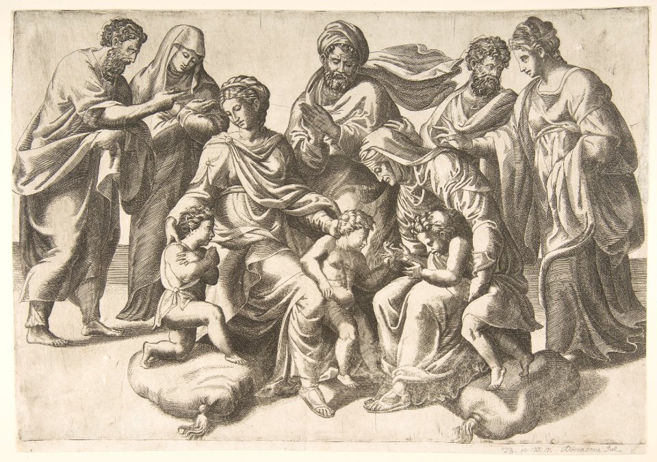 The Holy Kinship, in thecentre the Christ Child takes a bird given to him by the infant John the Baptist MET DP812436