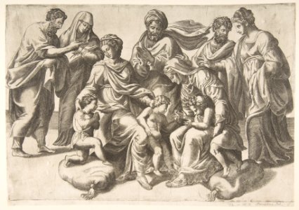 The Holy Kinship, in thecentre the Christ Child takes a bird given to him by the infant John the Baptist MET DP812436