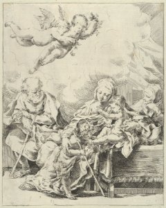 The Holy Family with young John the Baptist and Saint Elizabeth, two angels above, after Reni MET DP838606
