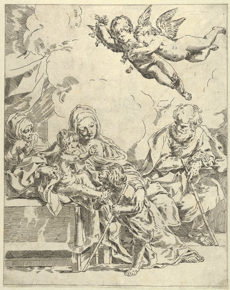 The Holy Family with young John the Baptist and Saint Elizabeth, two angels above, after Reni MET DP838608