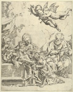 The Holy Family with young John the Baptist and Saint Elizabeth, two angels above, after Reni MET DP838608