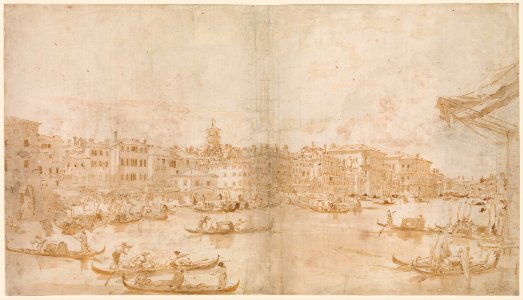 The Grand Canal above the Rialto (recto); A Priest Celebrating Mass and Saint Vincent Ferrer Preaching (verso) MET DP331995