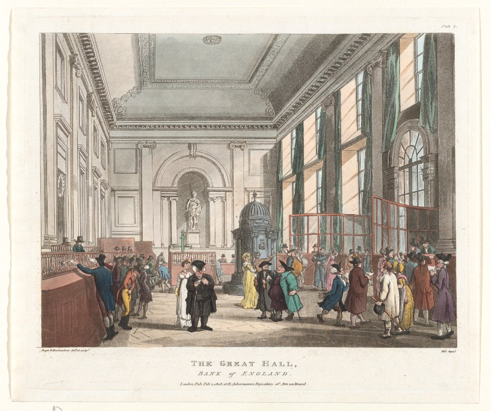 The Great Hall, Bank of England (Microcosm of London, plate 7) MET DP874006