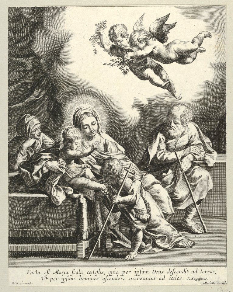 The Holy Family with young John the Baptist and Saint Elizabeth, two angels above, after Reni MET DP838613