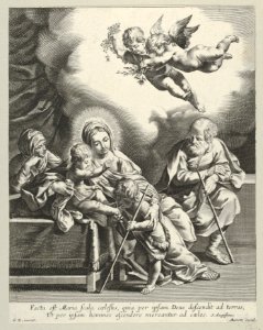 The Holy Family with young John the Baptist and Saint Elizabeth, two angels above, after Reni MET DP838613