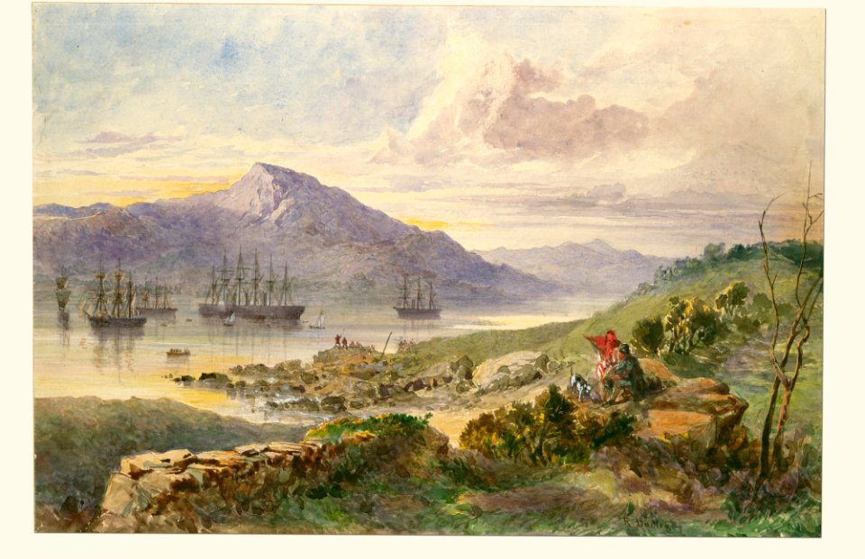 The Heights over Foilhummerum Bay, Valentia, the William Corey Heading Seawards, Laying the Shore-end of the Atlantic Telegraph Cable, July 7th, 1866 MET DP119841