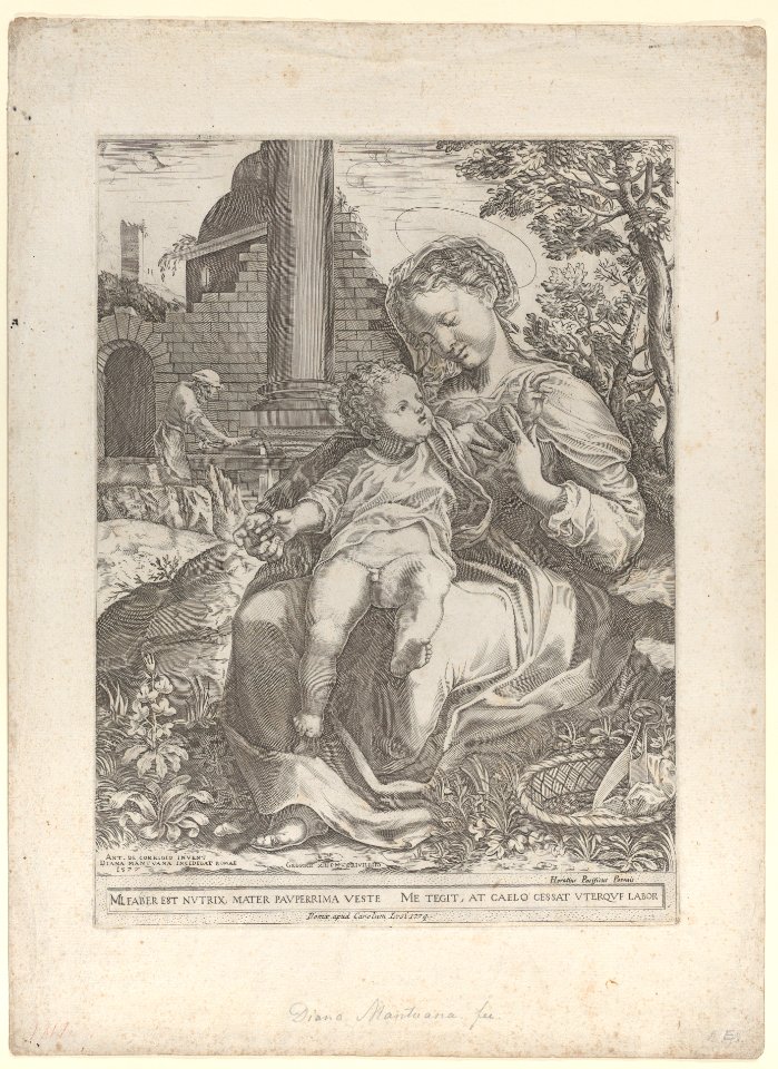 The Holy Family in Egypt, with Joseph as a carpenter in the background at left Met DP885718