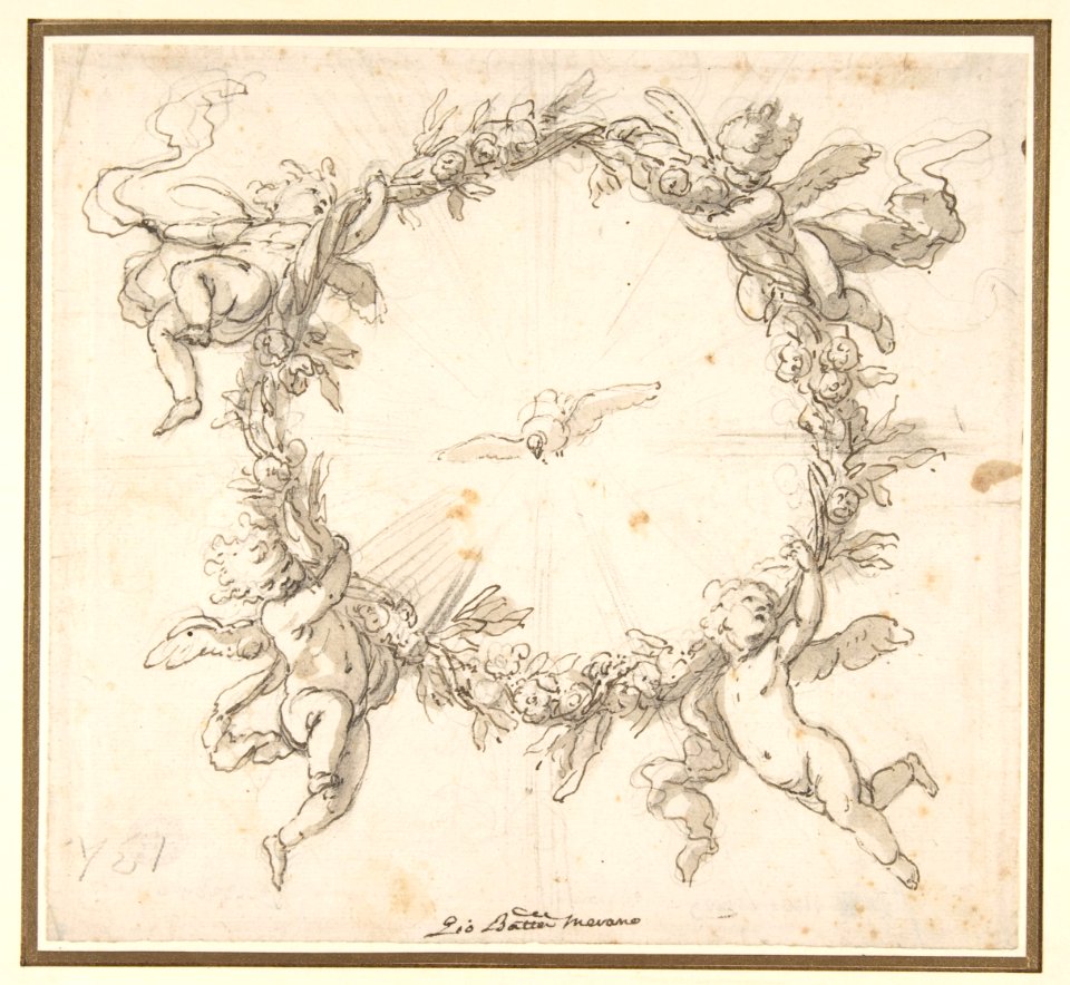 The Holy Spirit Surrounded by a Wreath of Flowers Held up by Infant Angels MET DP810397