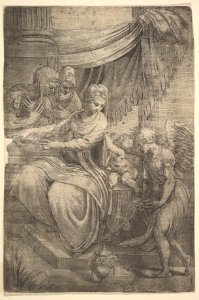 The Holy Family, an angel holding flowers approaching from the right MET DP823445