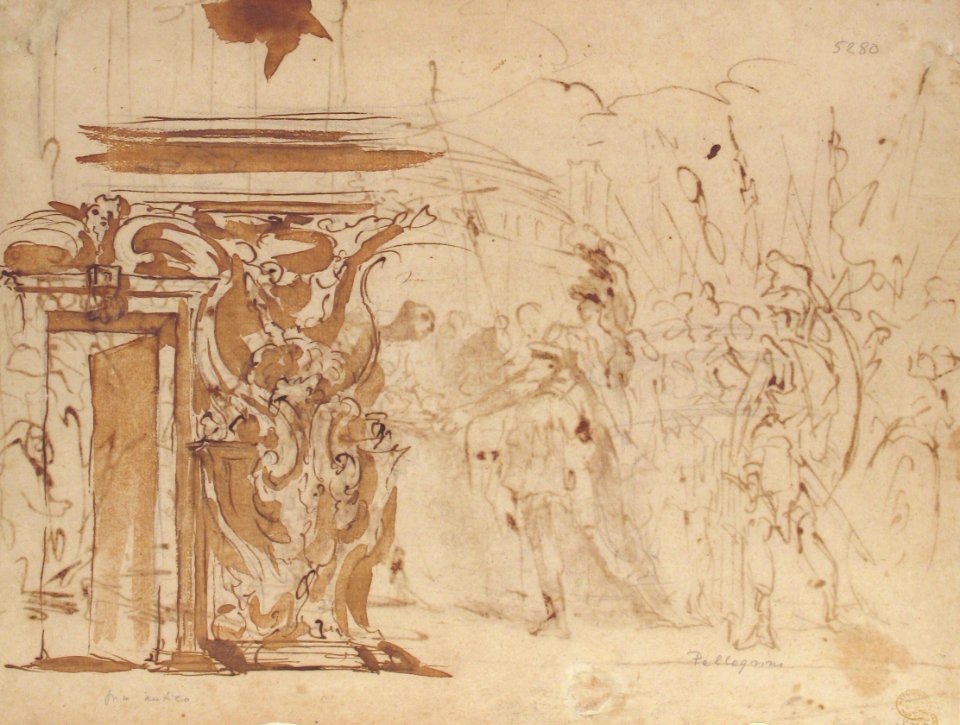 The Head of Pompey Presented to Julius Caesar (recto); Study for an Elaborate Door Frame (verso) MET 61.210 VERSO