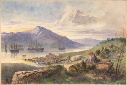 The Heights over Foilhummerum Bay, Valentia, the William Corey Heading Seawards, Laying the Shore-end of the Atlantic Telegraph Cable, July 7th, 1866 MET DP801372
