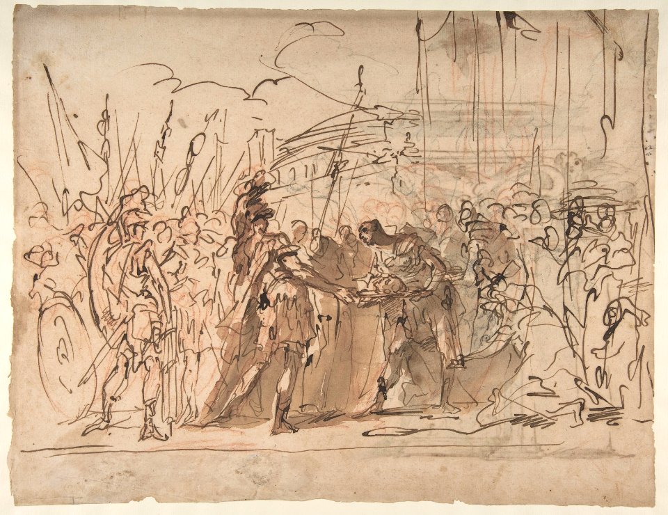The Head of Pompey Presented to Julius Caesar (recto); Study for an Elaborate Door Frame (verso) MET DP811052