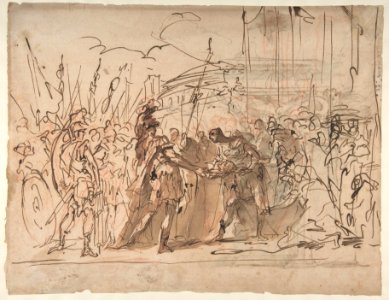 The Head of Pompey Presented to Julius Caesar (recto); Study for an Elaborate Door Frame (verso) MET DP811052