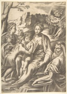 The Holy Family with Mary Magdalene and John the Baptist who embraces Christ MET DP812422