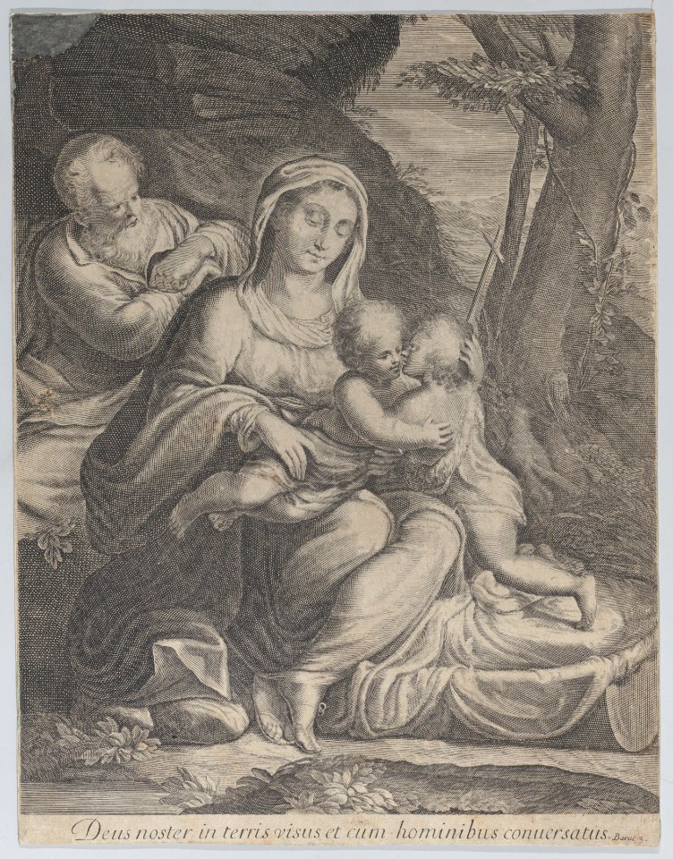 The Holy Family with infant Saint John the Baptist kneeling at right Met DP885710