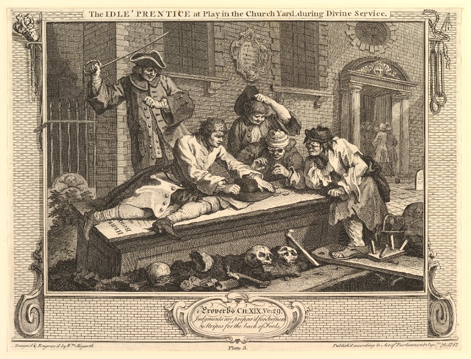 The Idle 'Prentice at Play in the Churchyard- Industry and Idleness, plate 3 MET DP824995