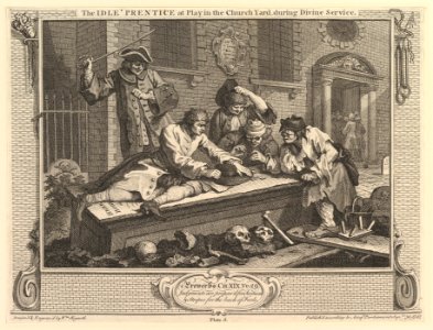 The Idle 'Prentice at Play in the Churchyard- Industry and Idleness, plate 3 MET DP824995