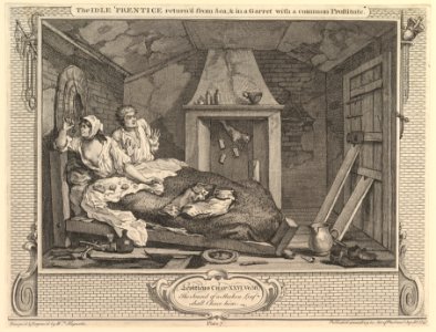 The Idle 'Prentice Returned from Sea and in a Garret with a Common Prostitute- Industry and Idleness, plate 7 MET DP824997