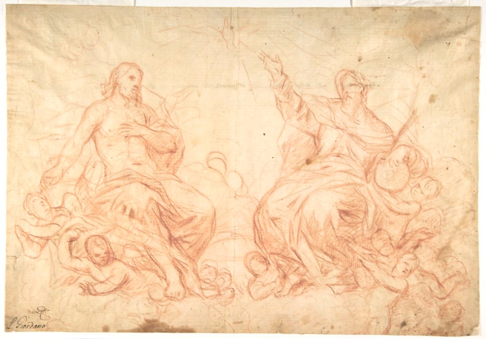 The Holy Trinity (recto); Studies of Seated Female Figures (the Virgin and another Saint?) (verso) MET DP810054