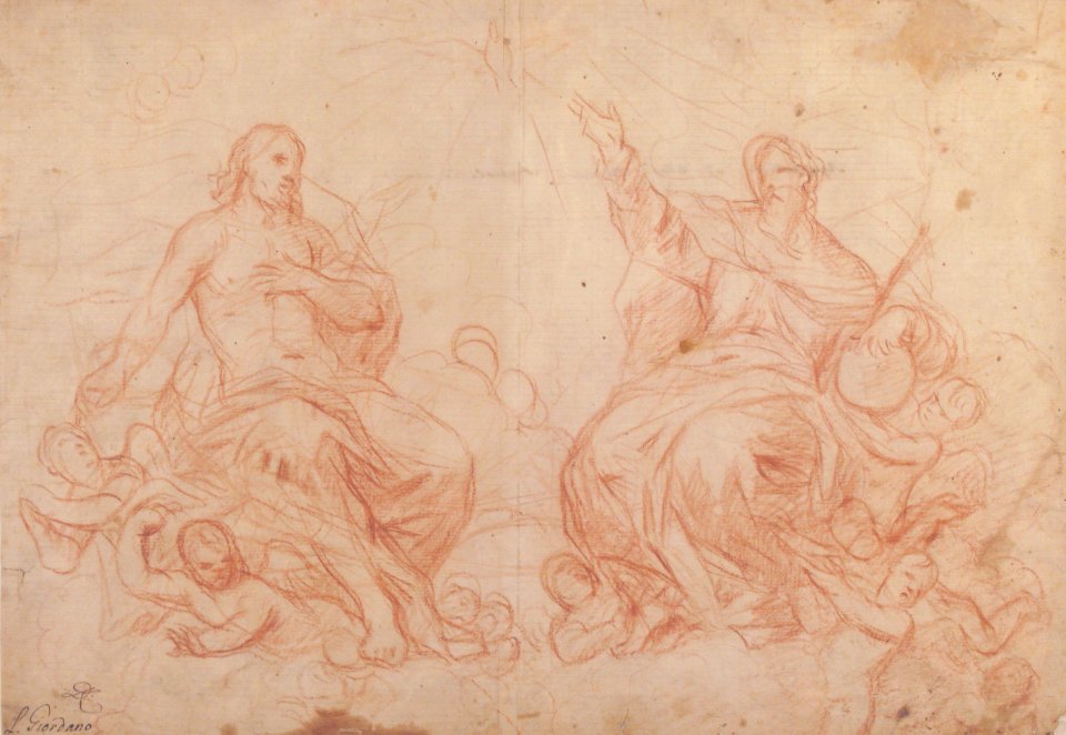 The Holy Trinity (recto); Studies of Seated Female Figures (the Virgin and another Saint?) (verso) MET 62.129.1 RECTO