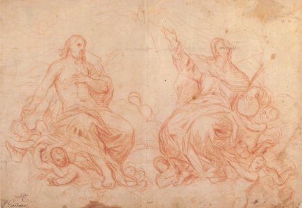 The Holy Trinity (recto); Studies of Seated Female Figures (the Virgin and another Saint?) (verso) MET 62.129.1 RECTO