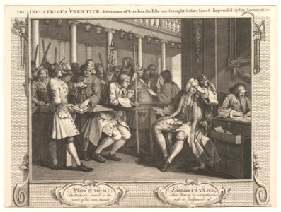 The Industrious 'Prentice Alderman of London, The Idle One Brought Before Him and Impeached by his Accomplices (Industry and Idleness, plate 10) MET DP825277