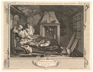The Idle 'Prentice Returned from Sea and in a Garret with a Common Prostitute (Industry and Idleness, plate 7) MET DP825284