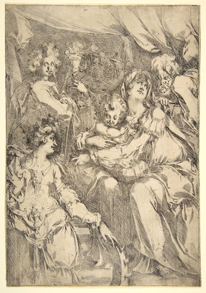 The Holy Family with Saint Catherine, Saint John the Evangelist and an Angel MET DP815512