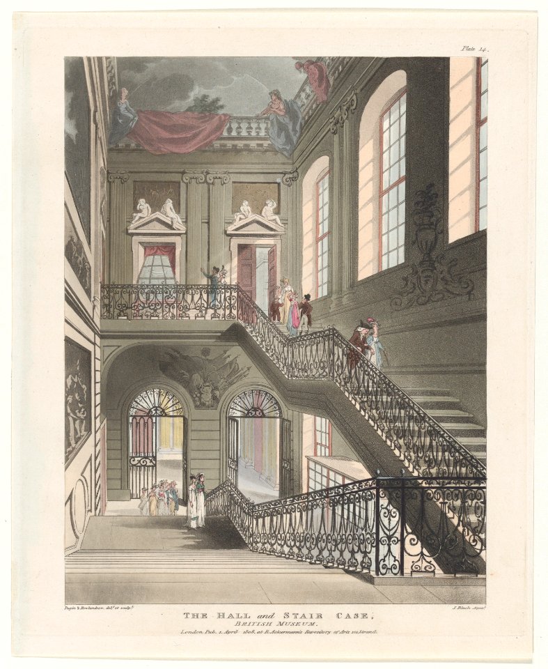 The Hall and Stair Case, British Museum (Microcosm of London, plate 14) MET DP873991