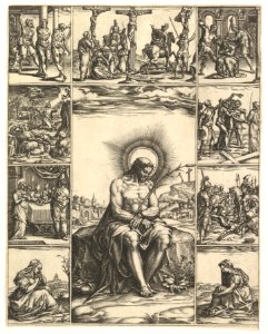 The Man of Sorrows; an image of Christ surrounded by nine vignettes depicting scenes of the Passion MET DP821521