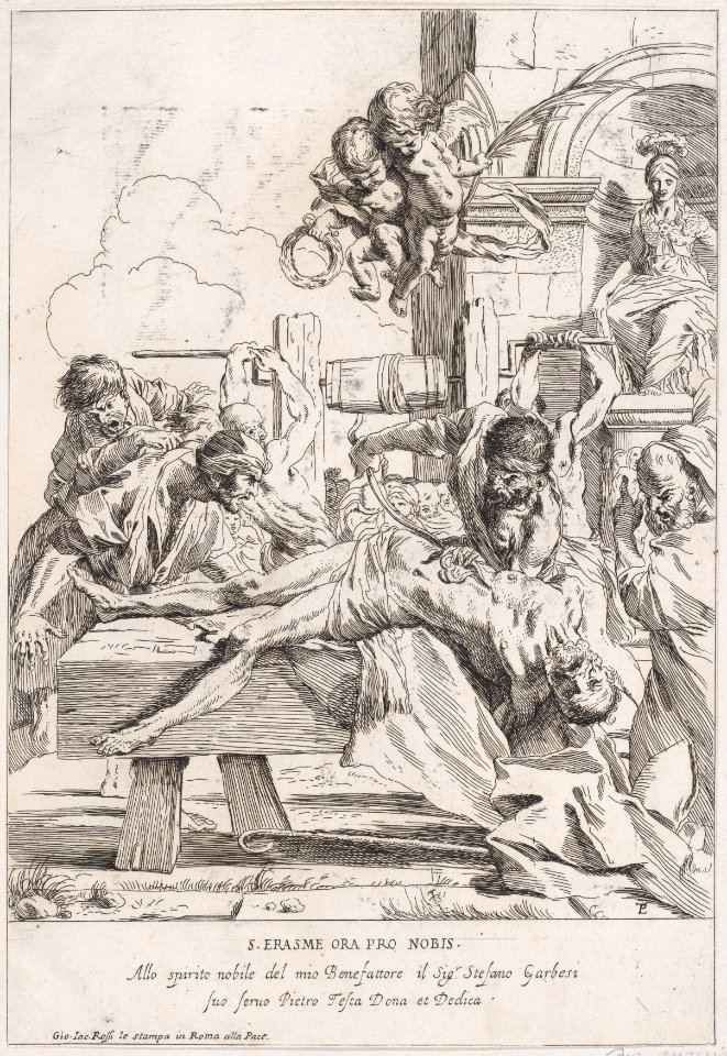 The martyrdom of Saint Erasmus who is prostrate having his innards removed Met DP888765