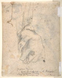 The Head and Shoulders of a Woman in Profile; Separate Studies of Her Head and Ear (recto); Fragment of Drapery Study, Profile of Architectural Molding (verso). MET DP810937