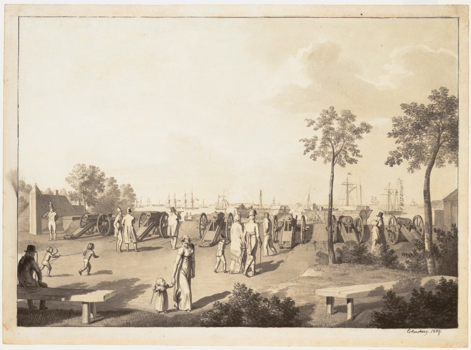 The Harbour of Copenhagen from the Esplanade between Langelinie and Toldboden; verso- Sketch of a Standing Man MET DP148225