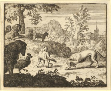 The Lion Allows a Fight Between the Wolf and Renard from Hendrick van Alcmar's Renard The Fox MET DP837685