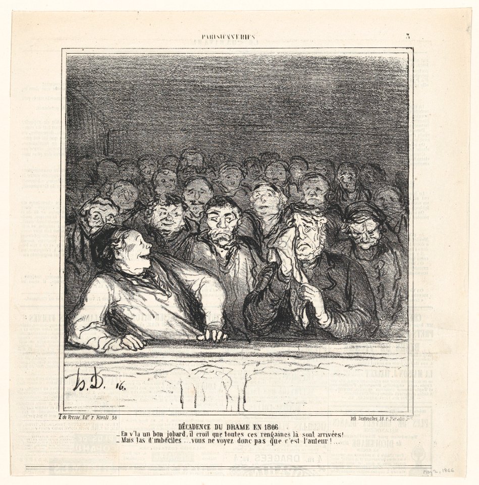 The decline of the drama in 1866, from 'Parisian habits,' published in Le Charivari, May 2, 1866 MET DP877530