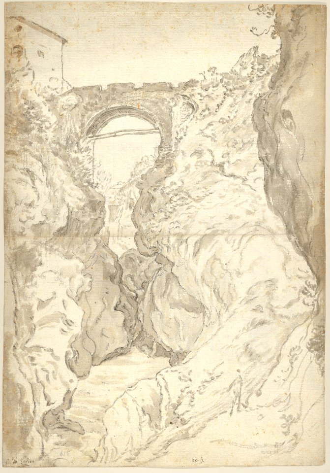View of the Ponte San Rocco at Tivoli; verso- Buildings on the River Aniene near Tivoli (?) MET DP831827