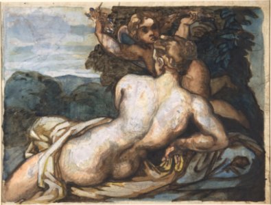 Venus and Cupid in a Landscape, after Annibale Carracci (recto); A Warrior Holding a Shield and Sword, Seen from the Back (verso) MET DP806429