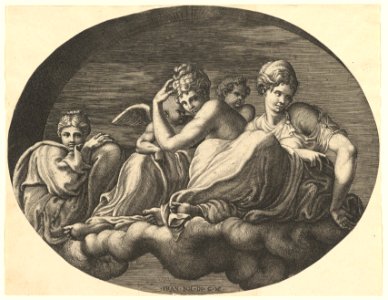 Venus and Cupid, two other goddesses and a putto, from a series of eight compositions after Francesco Primaticcio's designs for the ceiling of the Ulysses Gallery (destroyed 1738-39) at Fontainebleau MET DP821341