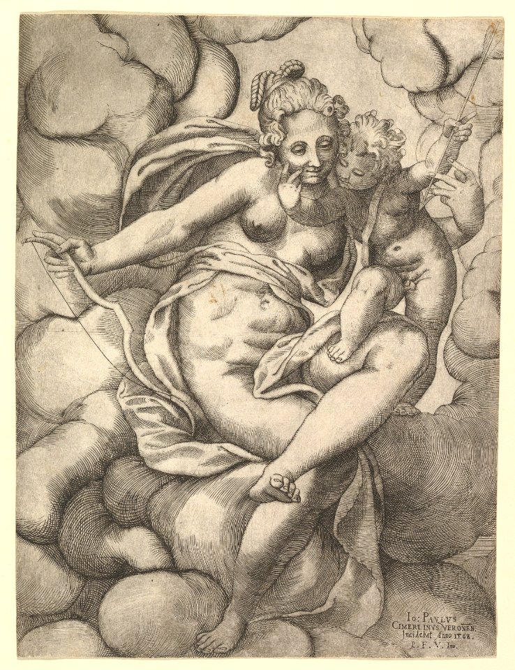 Venus and Cupid in the Clouds, Paolo Farinati, 1568