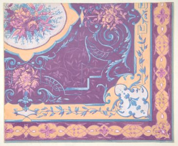 Wallpaper design featuring bouquets of roses, strapwork, and rinceaux MET DP811322