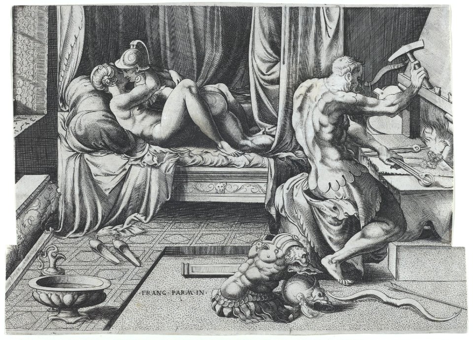 Venus and Mars Embracing as Vulcan Works at His Forge MET DP855256
