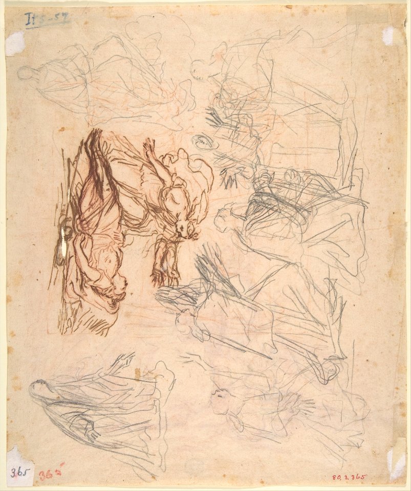Venus and the Dead Adonis (recto); Sketches of Venus and the Dead Adonis; several sketches of kneeling and standing figures (verso) MET DP802427