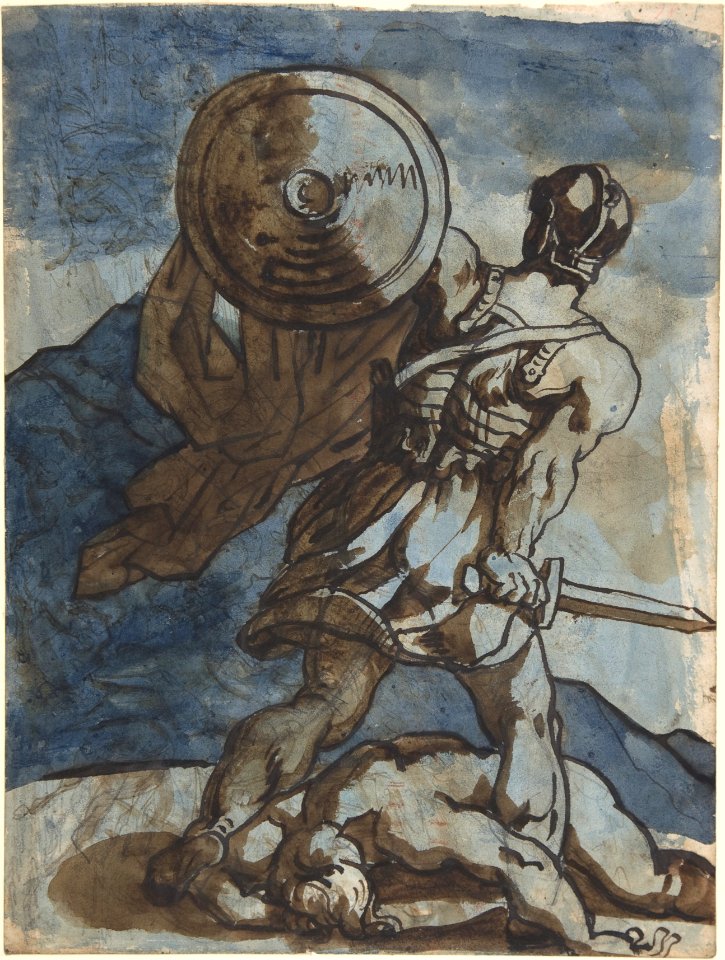 Venus and Cupid in a Landscape, after Annibale Carracci (recto); A Warrior Holding a Shield and Sword, Seen from the Back (verso) MET DP806430